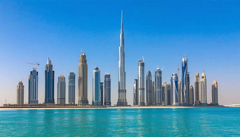 Dubai skyline with famous landmarks